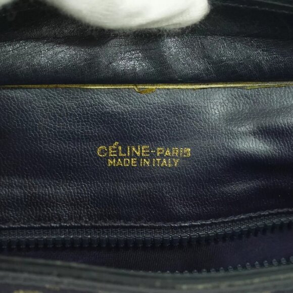 CELINE C Macadam Canvas Shoulder Bag Navy Gold - Picture 12 of 15